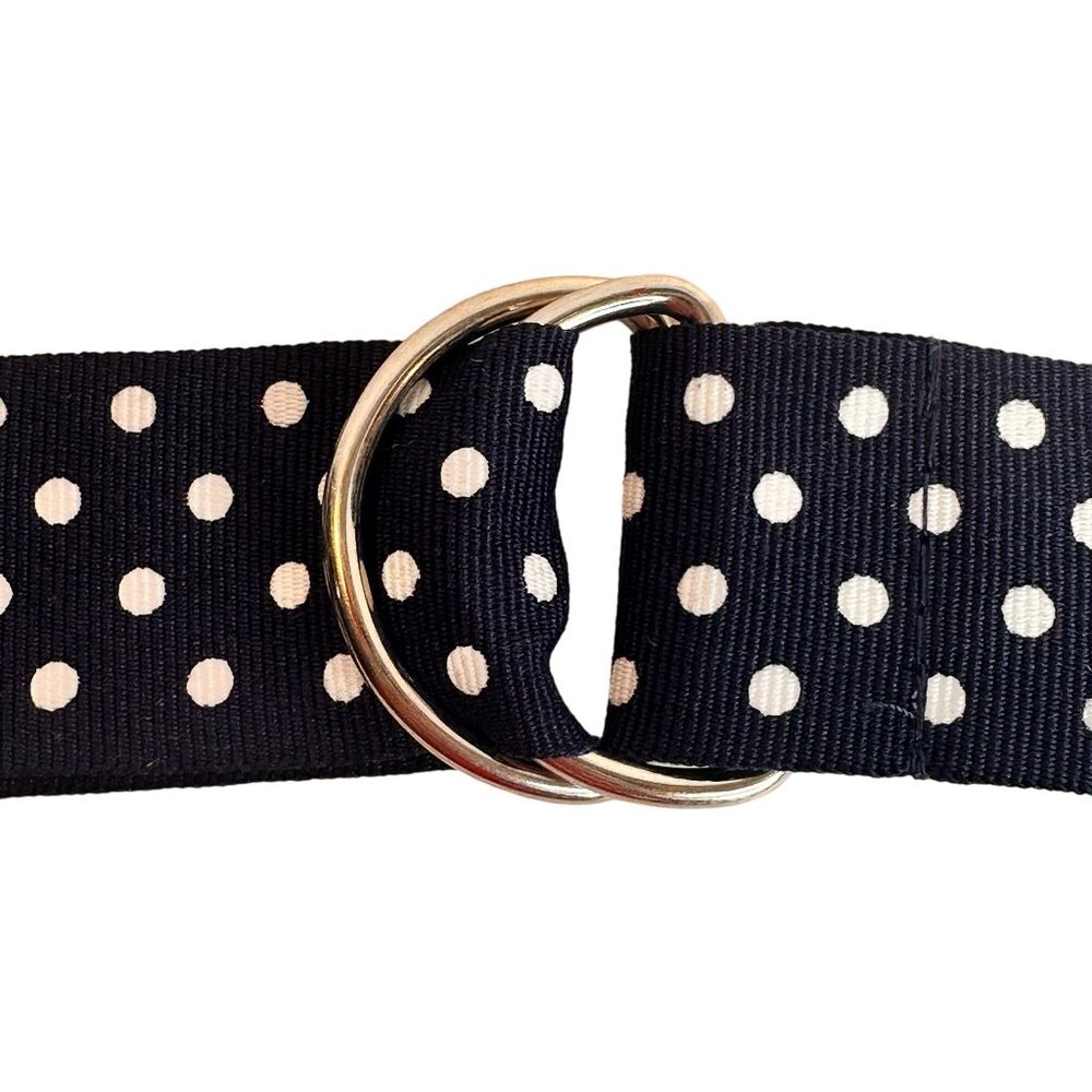 Navy & White Polka Dot Belt With D-Ring Buckle Women's Size 16 46 Inches